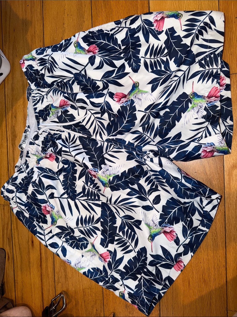 Men’s Navy & White Hummingbird Print Swim Bermudas